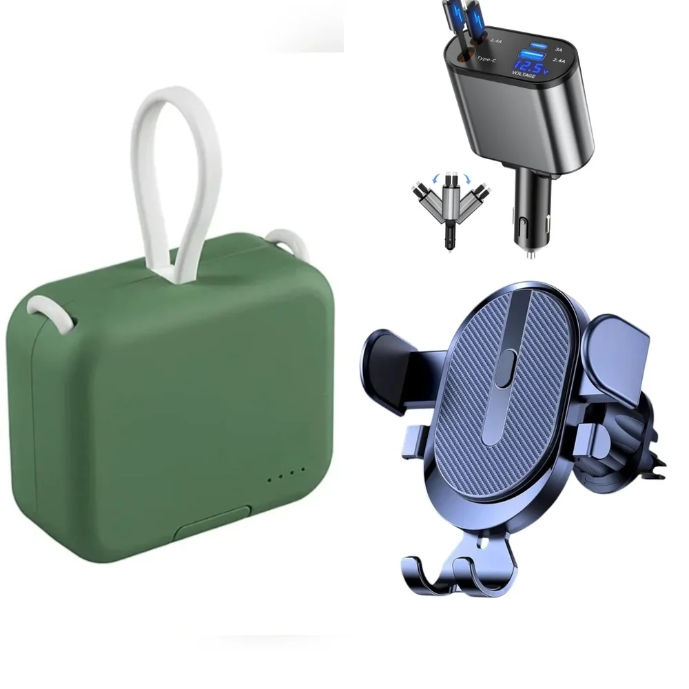 NWT Green Power Bank, 4 In 1 Charger And Car Vent Mount